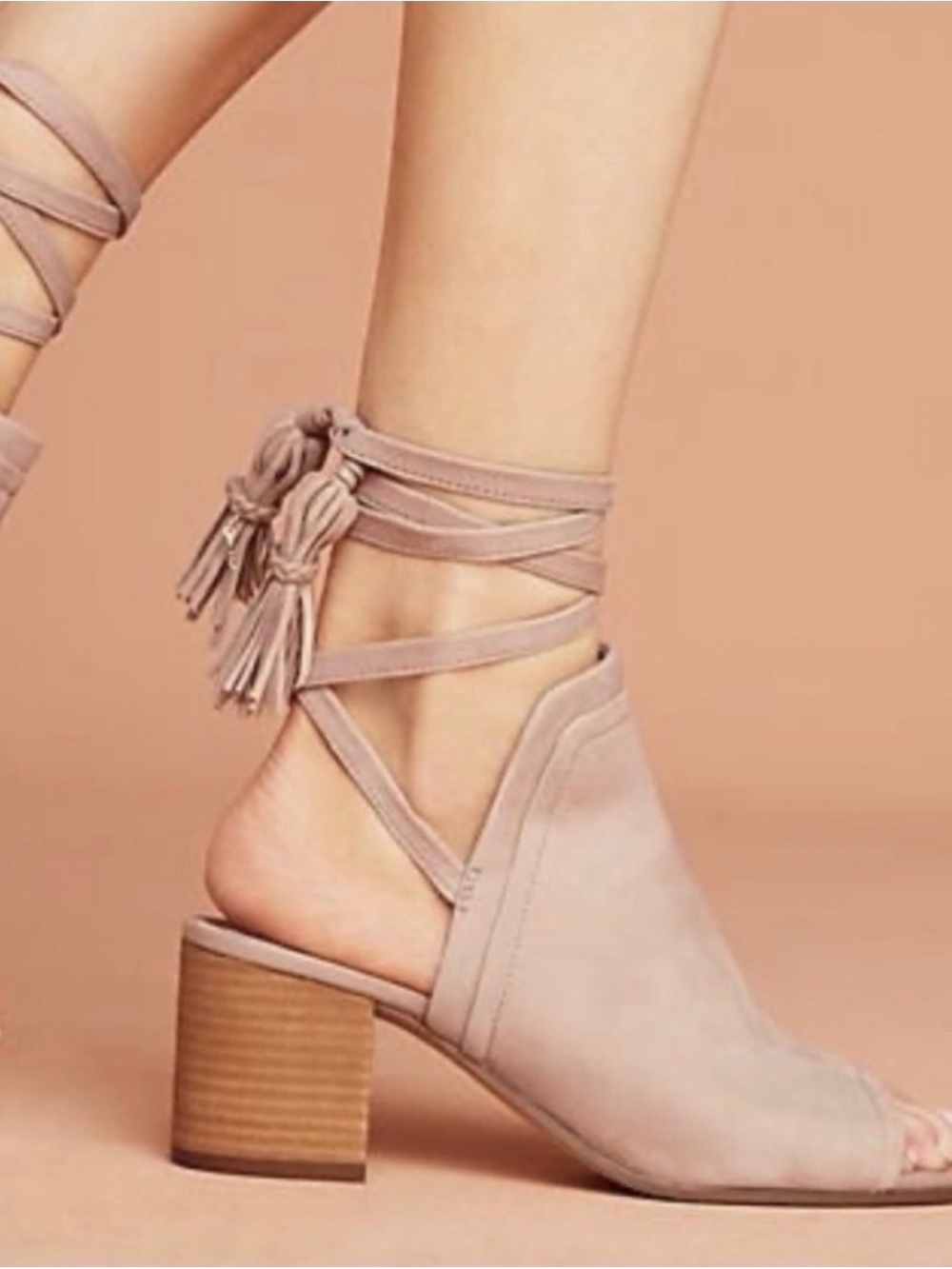 Sam Edelman Sampson Suede Peep Toe Shooties with Tassled Ankle Laces